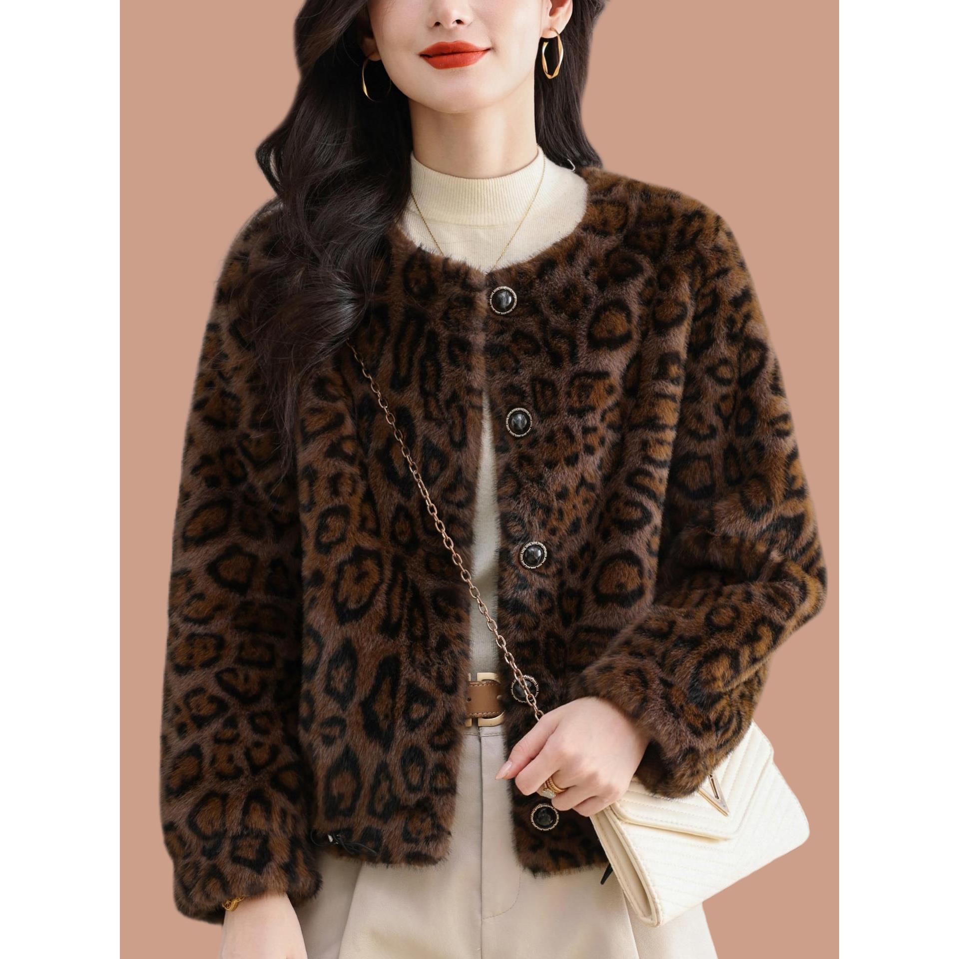短款豹纹皮草外套女年轻款彷貂绒大衣海宁皮毛一体2025新款爆款厚