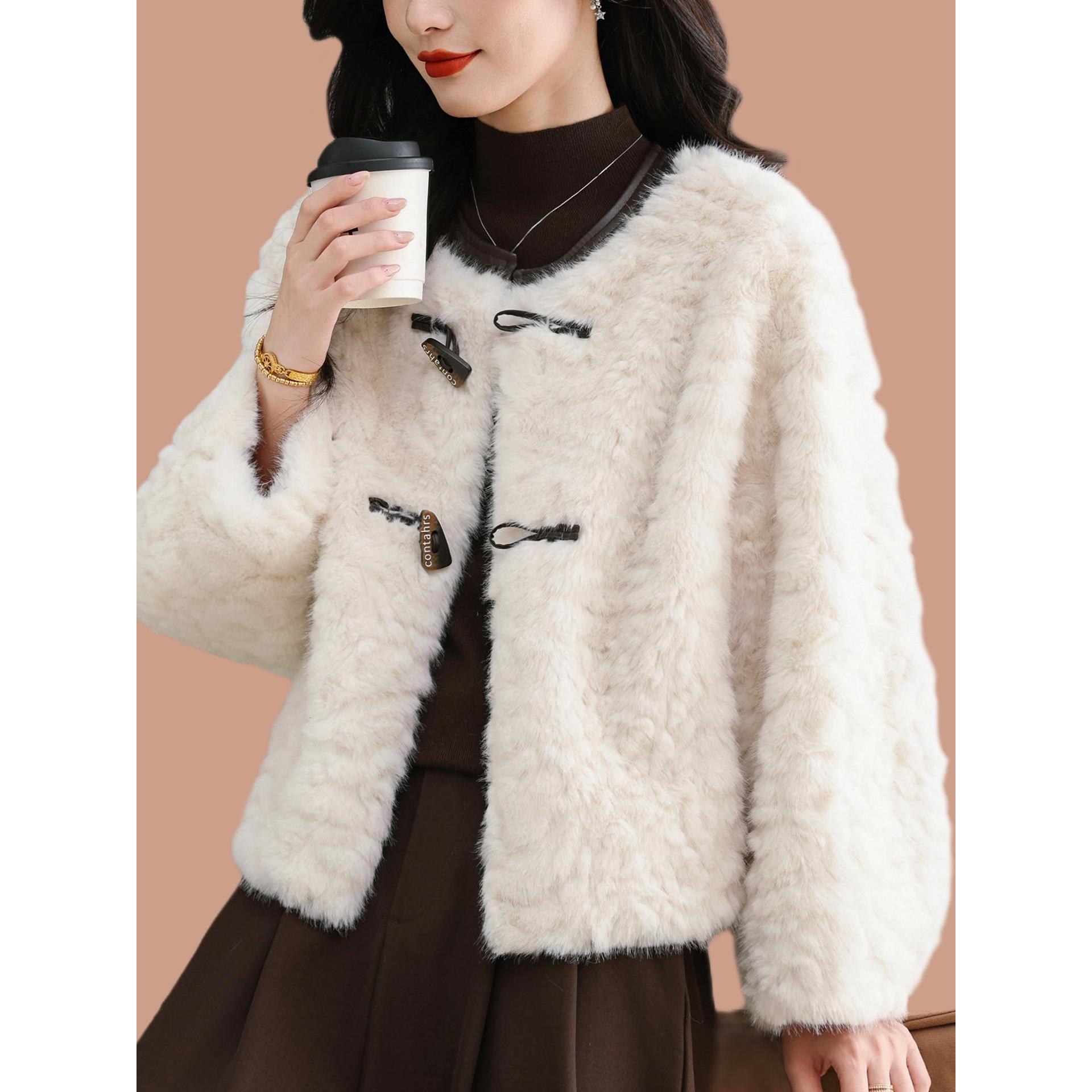 短款小香风皮毛一体2025新款爆款彷貂绒毛毛海宁皮草外套女年轻款