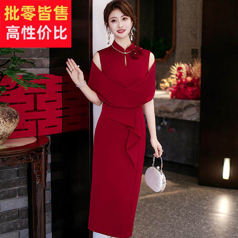喜婆婆婚宴装夏季旗袍礼服年轻结婚妈妈婚礼服高贵洋气中式飘带裙