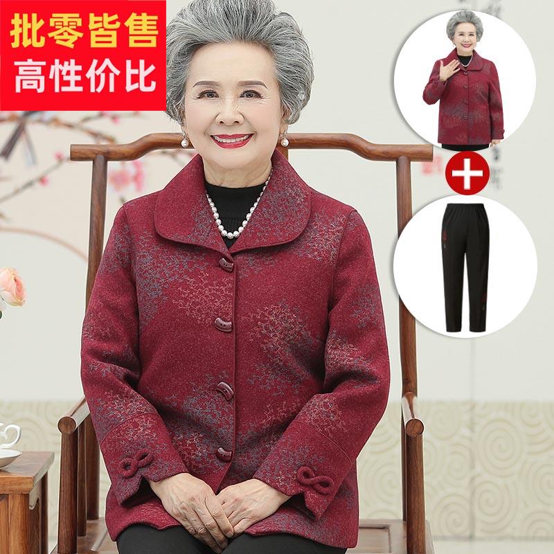 中老年人春秋装女毛呢外套奶奶短款老人衣服老太太妈妈装呢子上衣