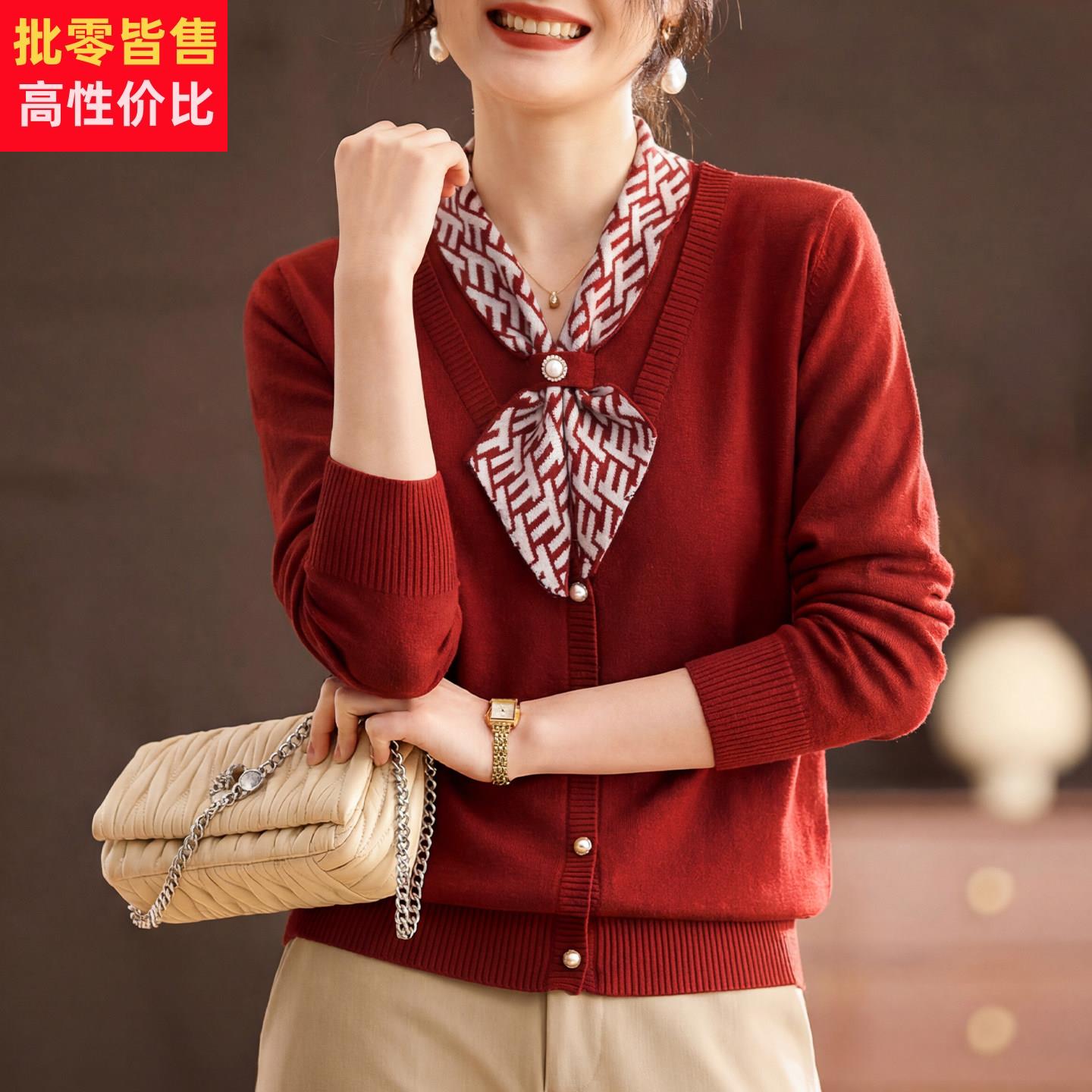 喜卉时尚针织衫中老年女装喜婆婆打底小衫妈妈春装本命年洋派上衣