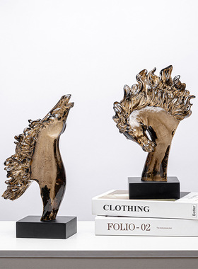 新中式棕色树脂马头摆件软装样板间马雕塑家居卧室床头配搭工艺品