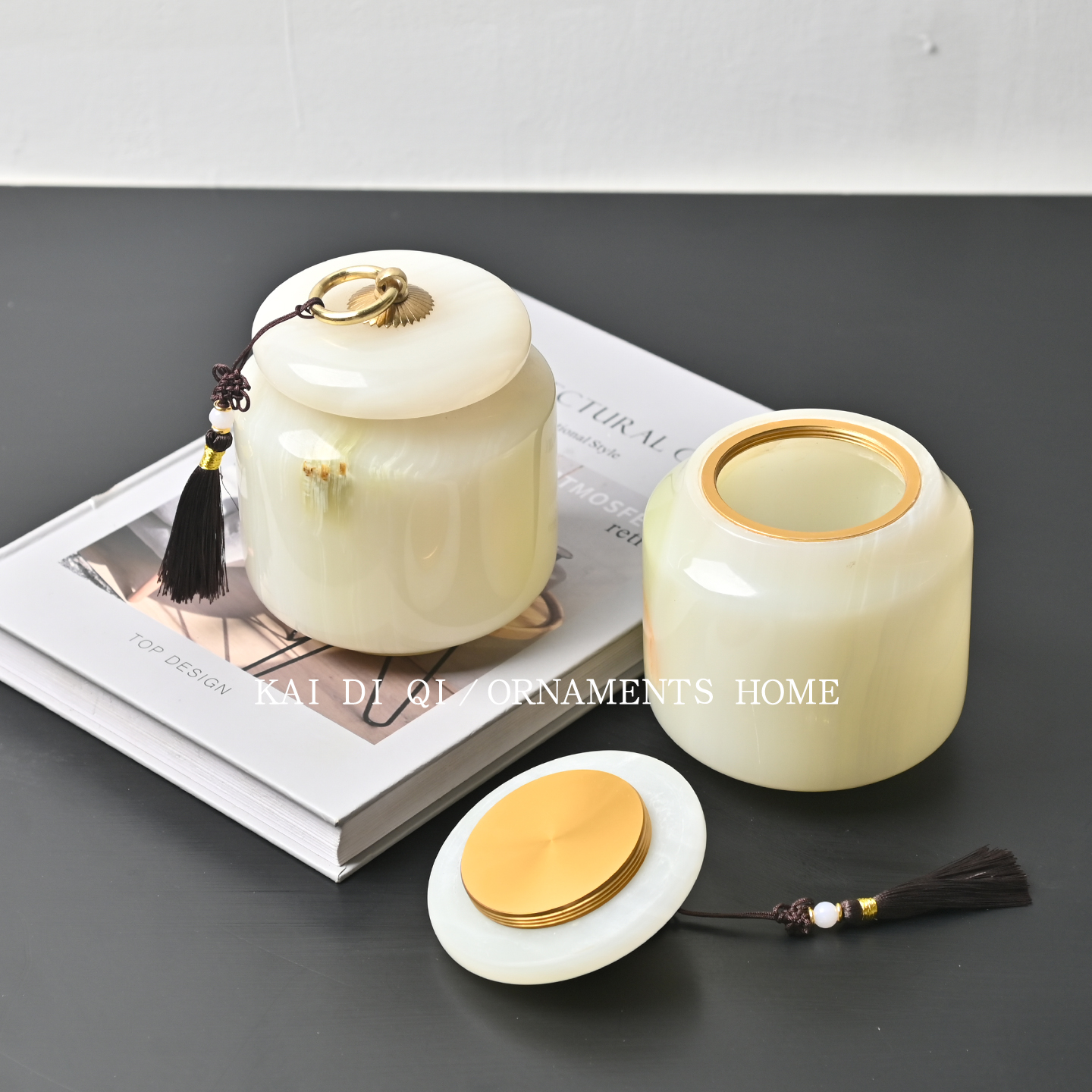 阿富汗中式香炉笔筒茶叶罐玉石摆件家居书房茶室书柜茶台桌装饰品