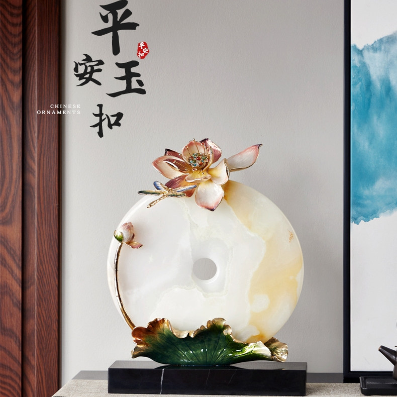 天然玉石平安扣新中式客厅玄关酒柜家居装饰品招财如意乔迁送礼