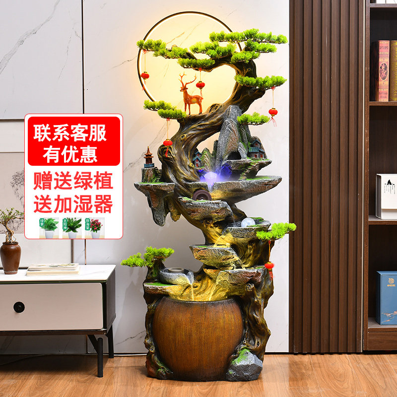 生财水风摆件电视旁边流水循环喷泉家用新款装饰品大件落地景观图片