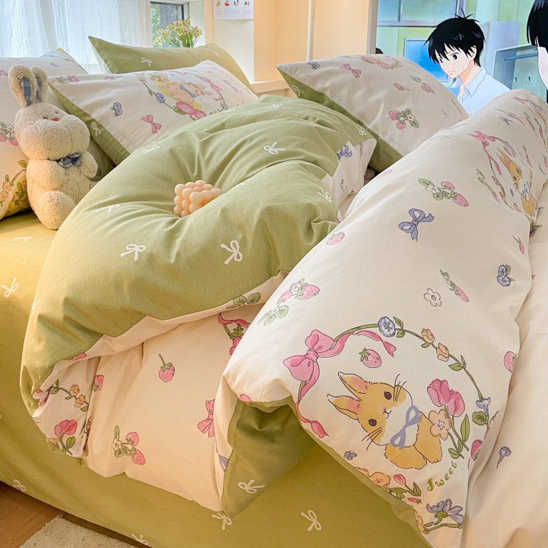 小清新纯棉印花床上四件套2024新款被套单件全棉床单被套宿舍床品,床上用品,床品套件/四件套/多件套,淘宝优惠券,粉丝福利购,淘宝优惠卷