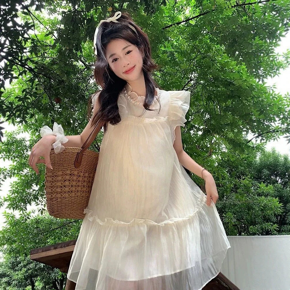 夏季法式甜美小个子飞袖连衣裙