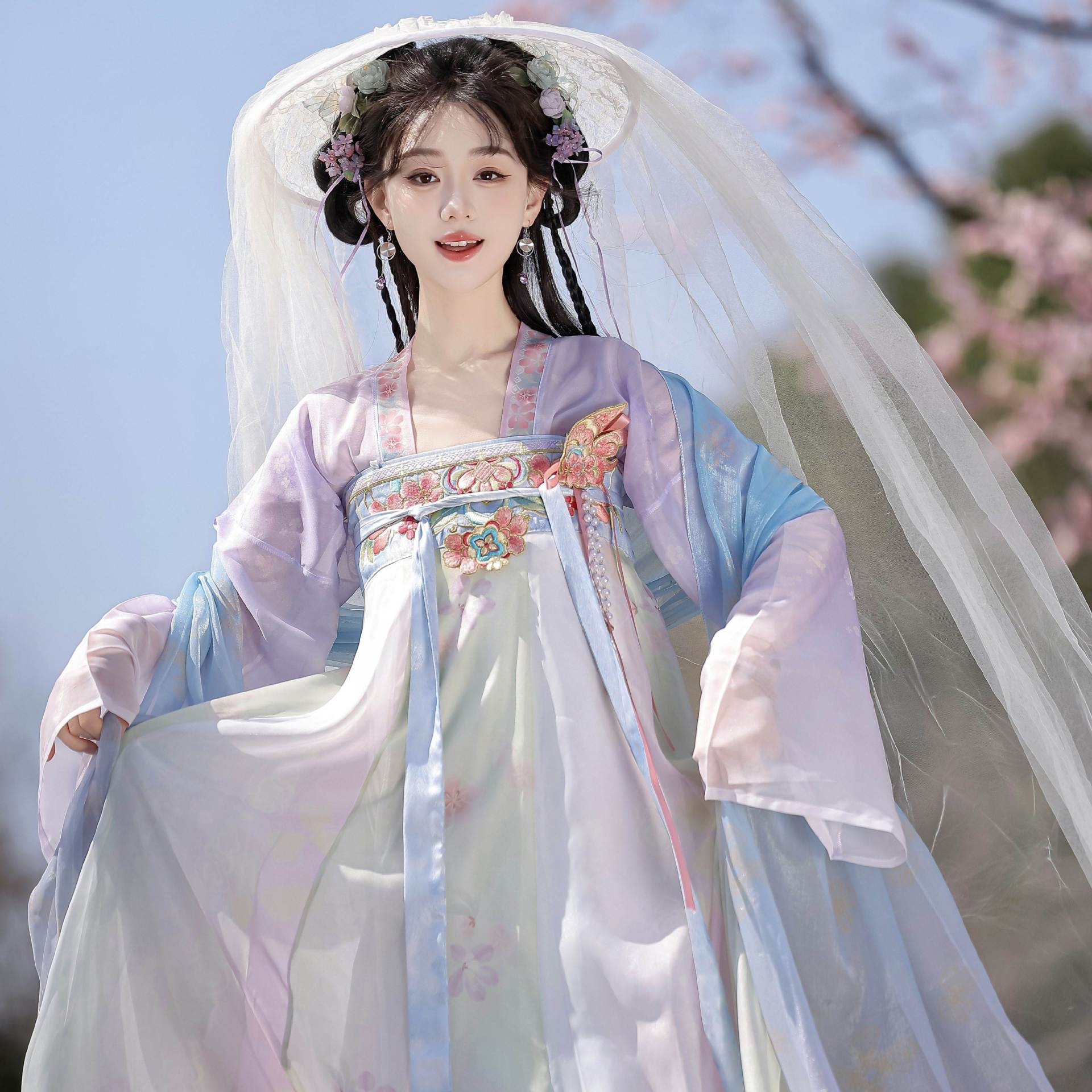 新款新款洛竹花蝶予唐制齐胸渐变色破裙日常汉服套装日常汉服