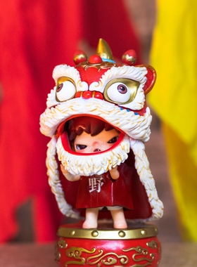 纯手工泡泡玛特小野舞狮改娃diy摆件盲盒礼物摆件生日礼物带礼盒