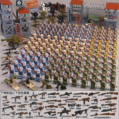 川军兵人兼容乐高二战人仔八路军士兵美军小人偶哨所瞭望哨塔场景