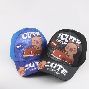 新款卡皮巴拉capybara儿童帽子卡通印花男女童棒球帽夏季遮阳帽