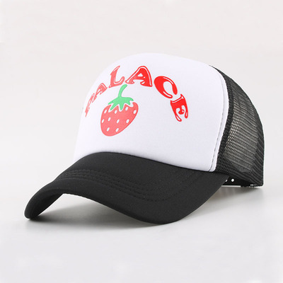 跨境新款帽子PALACE草莓印花亲子款网帽春夏季遮阳棒球帽司机帽