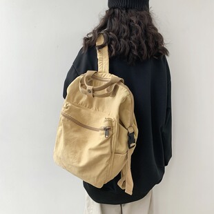 法国MKHEBN小众原宿风双肩包女高中学生帆布书包复古休闲旅游背包