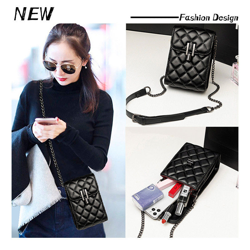 法国FD竖款手机包包女2026新款百搭小香风菱格链条包零钱斜挎小包