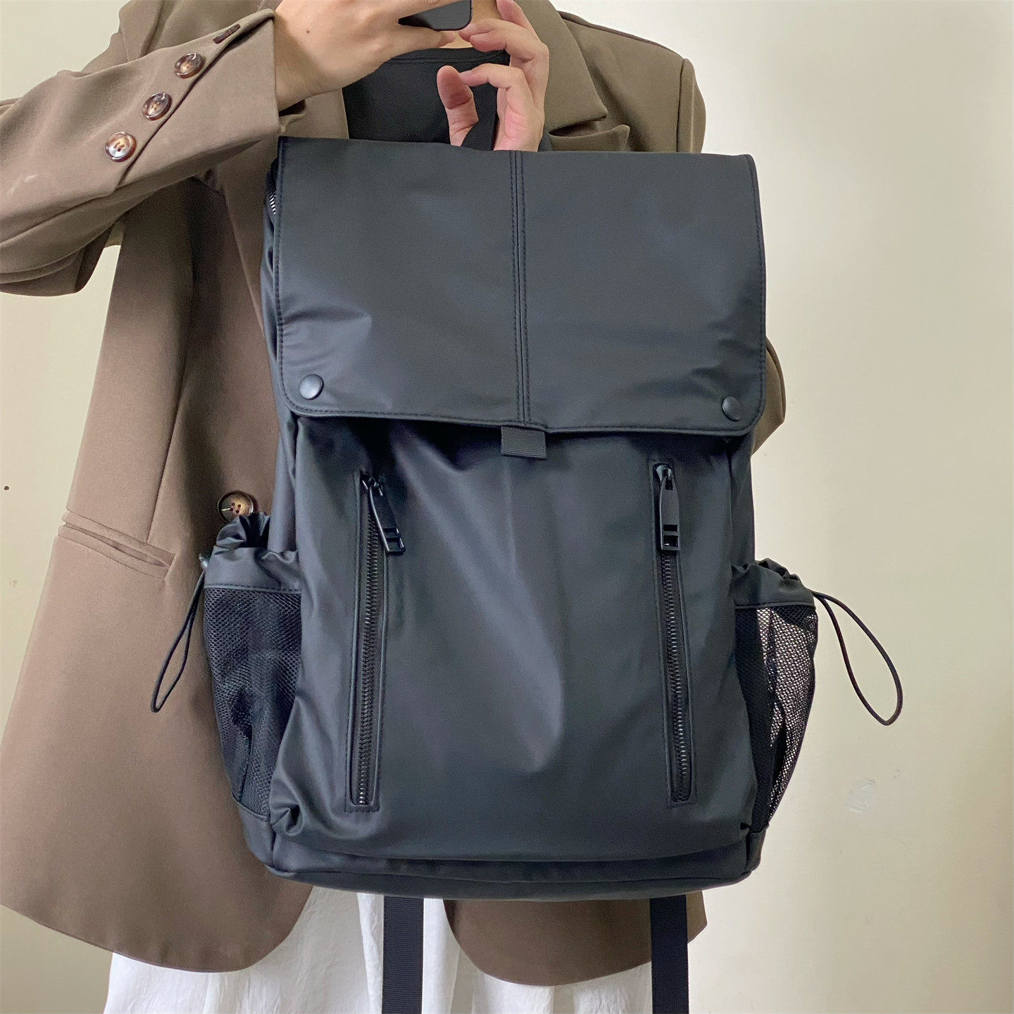 法国ZAMP双肩包通勤电脑包黑色男女防水高级感学生大容量旅行背包