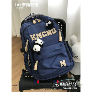 法国工装风大容量高中大学生书包男小众初中休闲美式双肩包女潮流