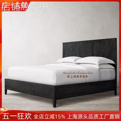 出口外贸RH美式实木床现代简约双人床1.8米主卧大床高端橡木婚床
