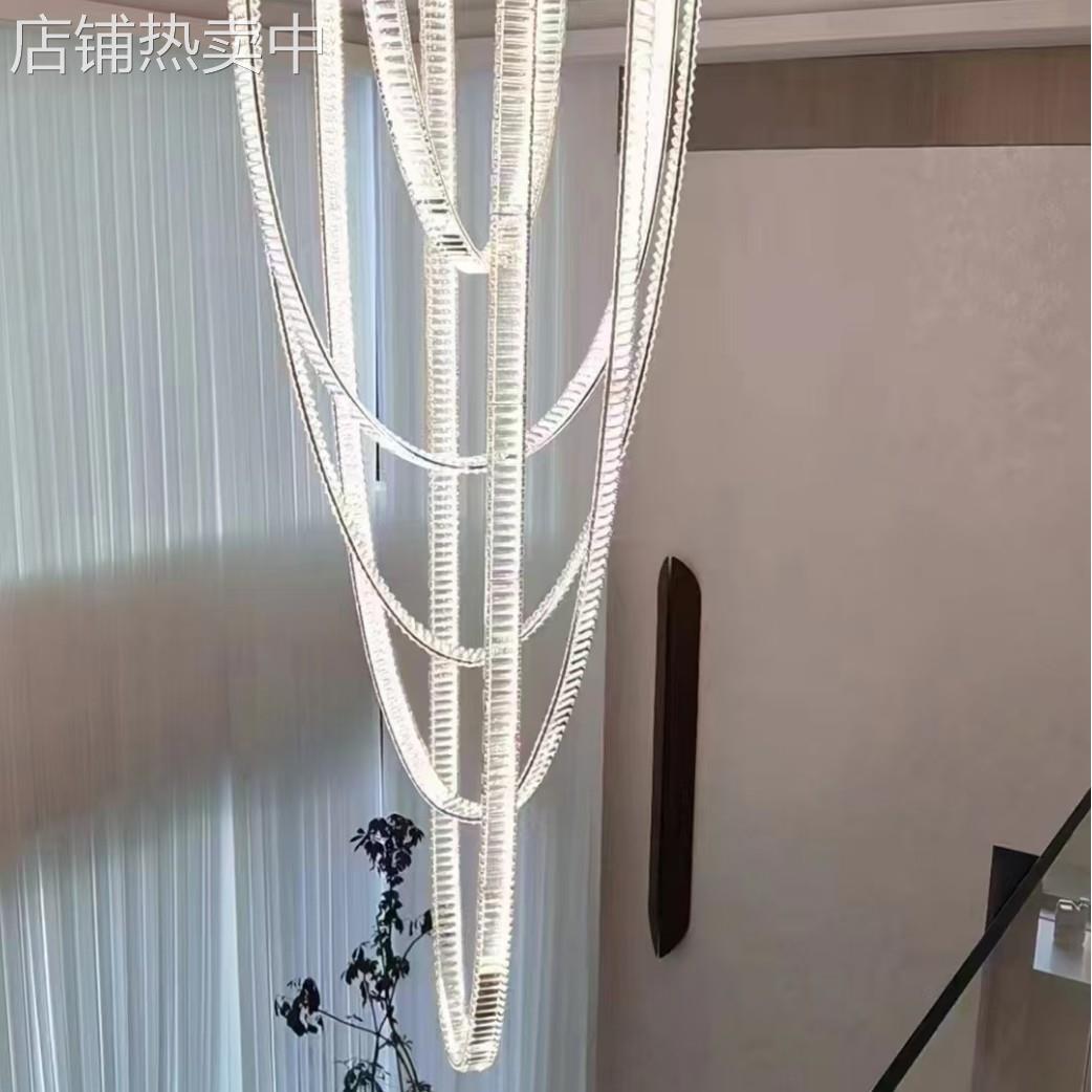 别墅挑空公寓艺术灯具挑空现代轻奢长条水晶灯