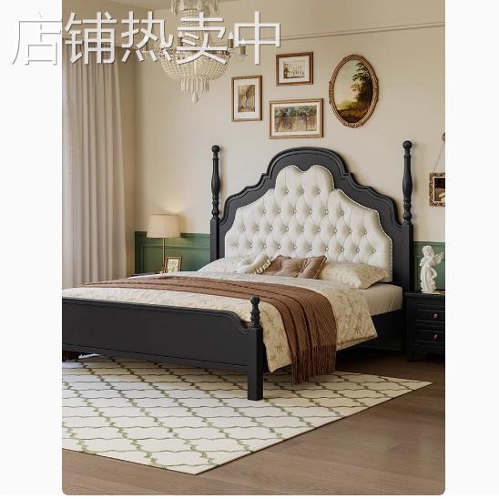 法式复古风实木床主卧软包双人大床现代简约1.5米1.8米美式轻奢床