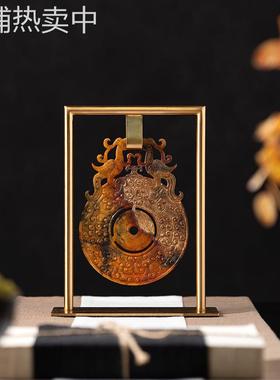 高档新中式茶室软装展示柜博古架茶台书房陈列装饰品搭配玉璧摆件