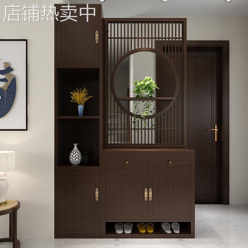 新中式实木屏风隔断墙现代简约客厅入户镂空装饰座屏玄关鞋柜层架
