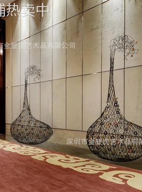 落地铁线篮子摆件 笼系列大型金属造型 写字楼商超酒店金属装饰品