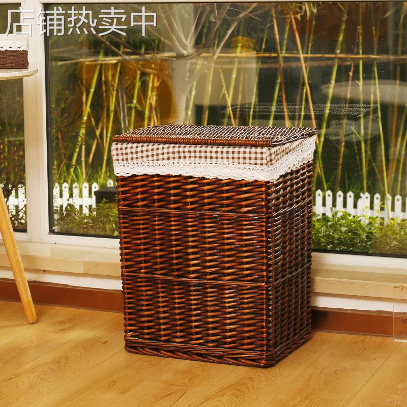 收纳筐脏衣篮家用藤编脏衣服收纳筐带盖脏衣篓大号火锅店衣服繁星