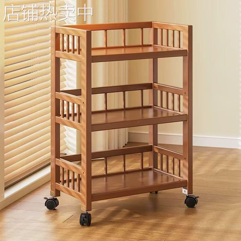 置物架多层收纳架零食小推车客厅楠竹木书架简易落地移动厨房菜架
