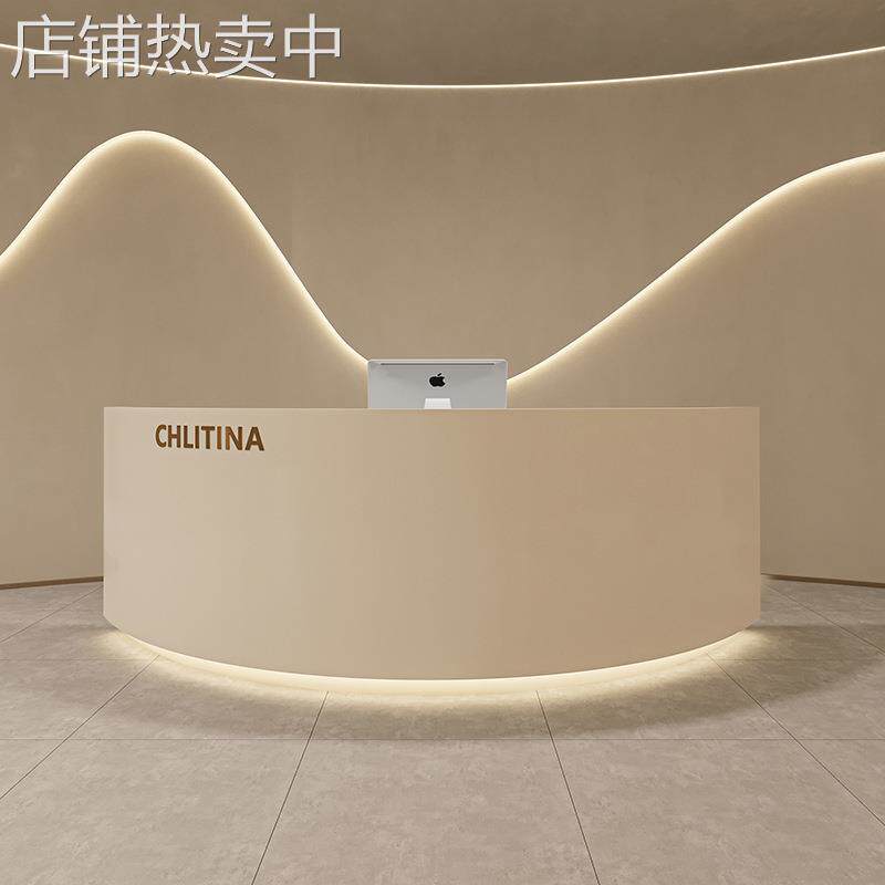 简约美容院店铺小型收银台美甲服装店吧台弧形前台咨询服务接待台