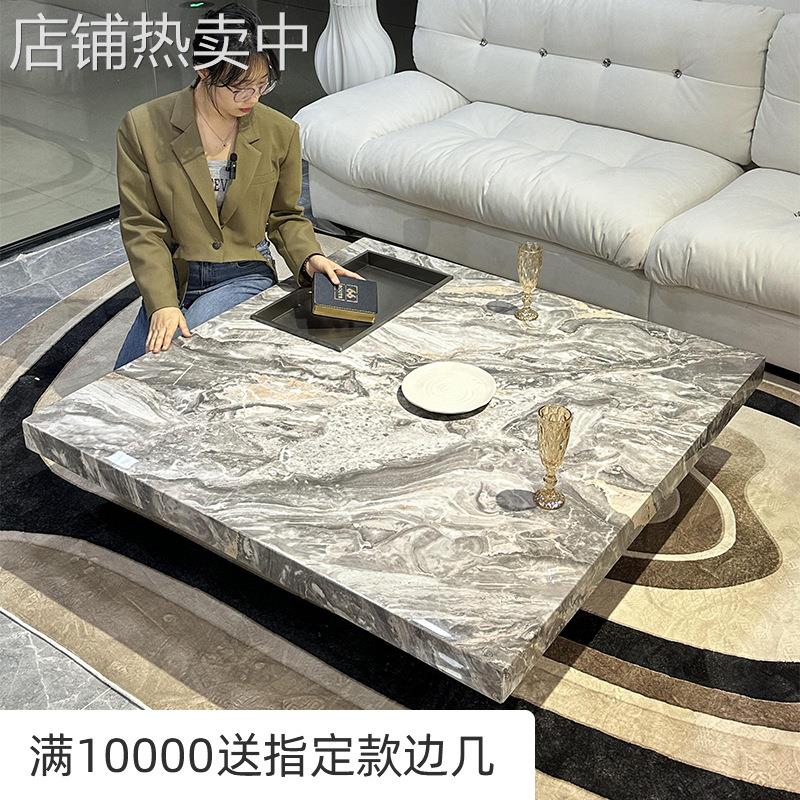 意式悬浮大理石茶几轻奢现代极简正方形茶几小户型客厅奢石茶几
