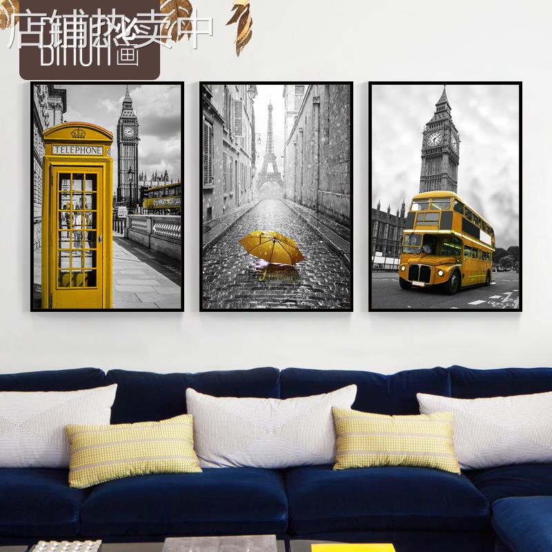 北欧挂画装饰画客厅画巴黎街道风景画建筑三联画酒店墙面壁画图片