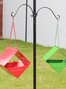 跨境新款几何铁艺喂鸟器 方形创意花园装饰品 户外悬挂鸟类喂食器