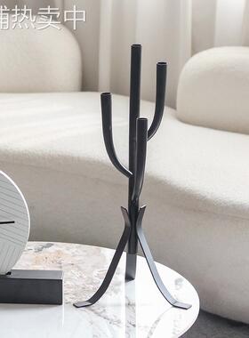 欧式中古风多头金属烛台摆件样板间酒店民宿艺术树枝造型软装饰品