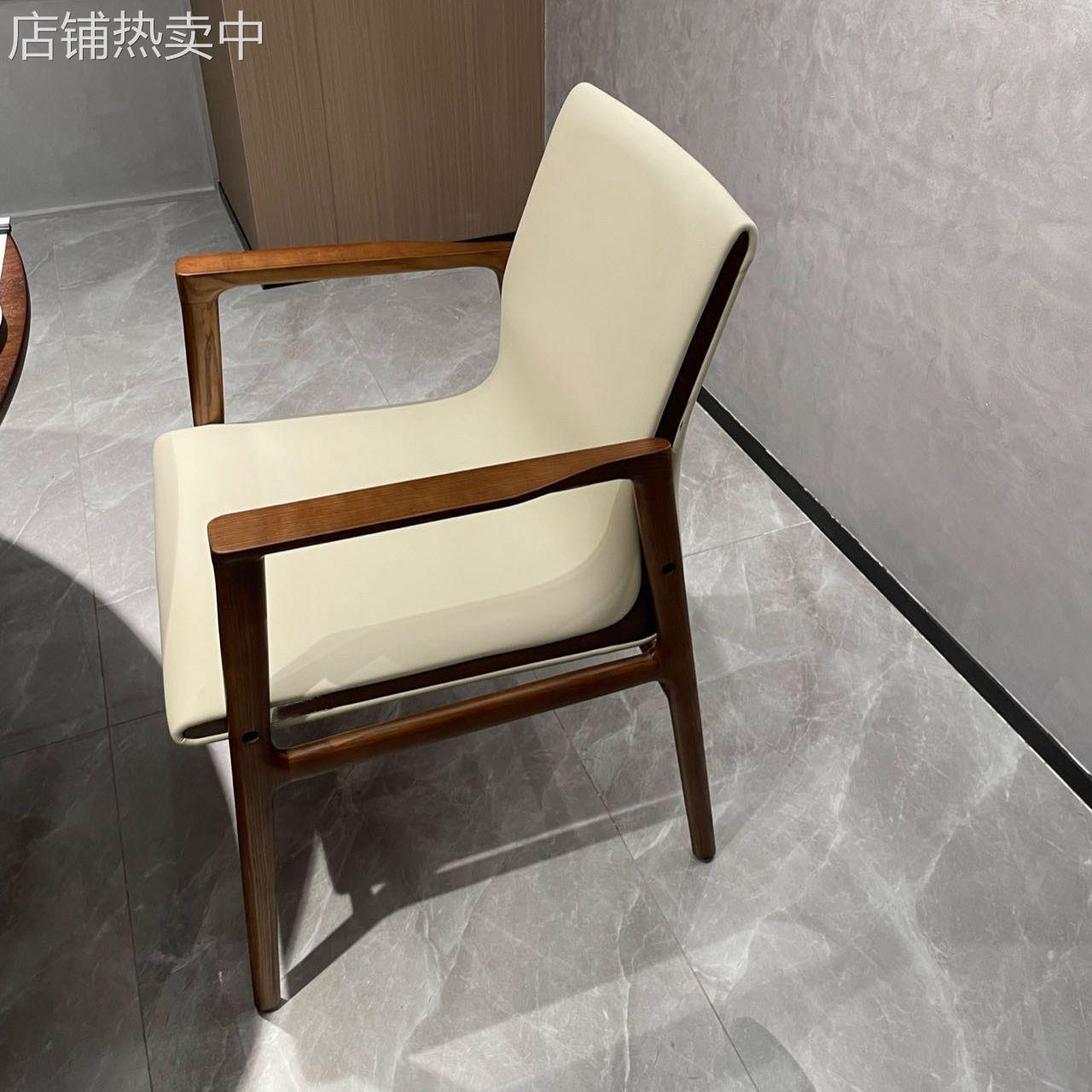 餐椅酒店会所餐厅别墅实木现代餐桌椅凳子椅子扶手皮