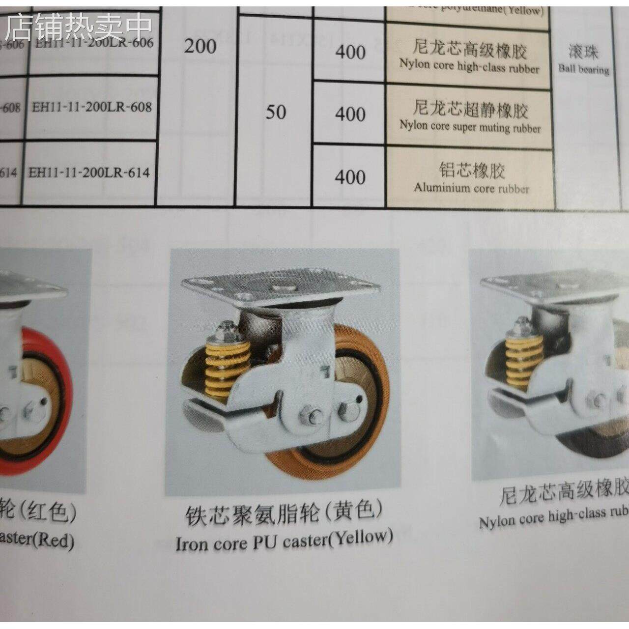 环球脚轮GLOBE原厂正品5寸重型防震铁芯聚氨酯黄色活动固定脚轮