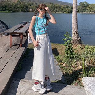 4色美式复古高腰宽松阔腿裤百搭春夏显瘦直筒七分裤牛仔裤女