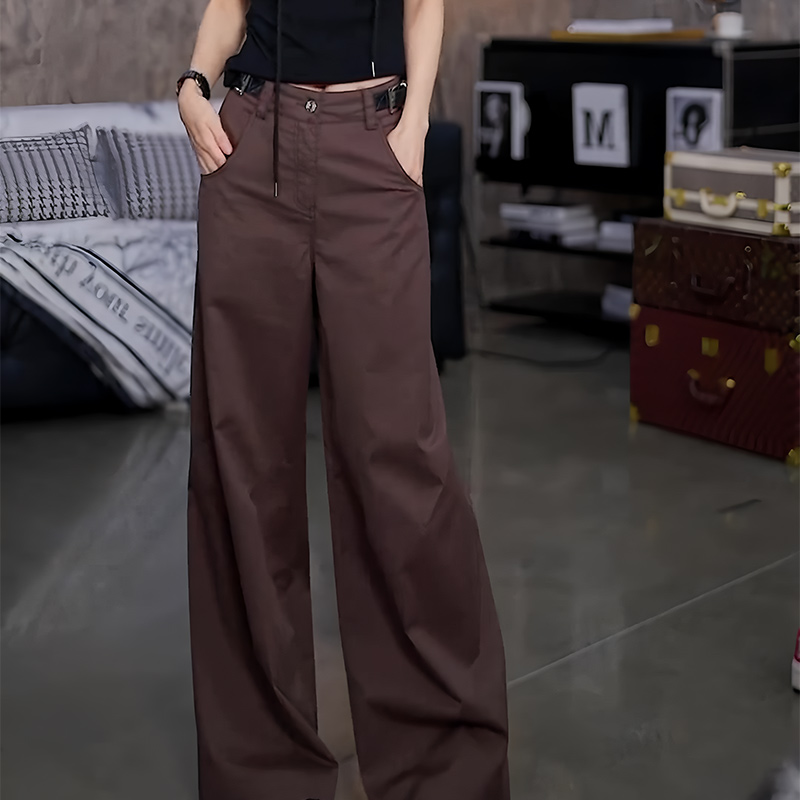 欧货大牌咖色简约时尚感宽松长裤