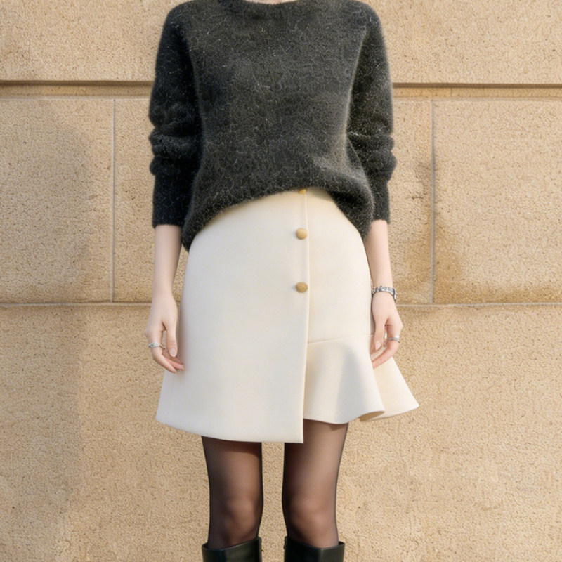 欧货高端定制米白色大码半身裙女2026早春新款不对称轻熟风鱼尾裙,女装/女士精品,大码半身裙,淘宝优惠券,粉丝福利购,淘宝优惠卷