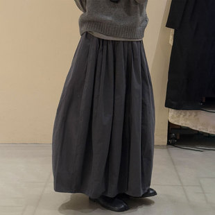 定制减龄宽松松紧腰长裙 新款 欧货高端灰色大码 半身花苞裙2026春季