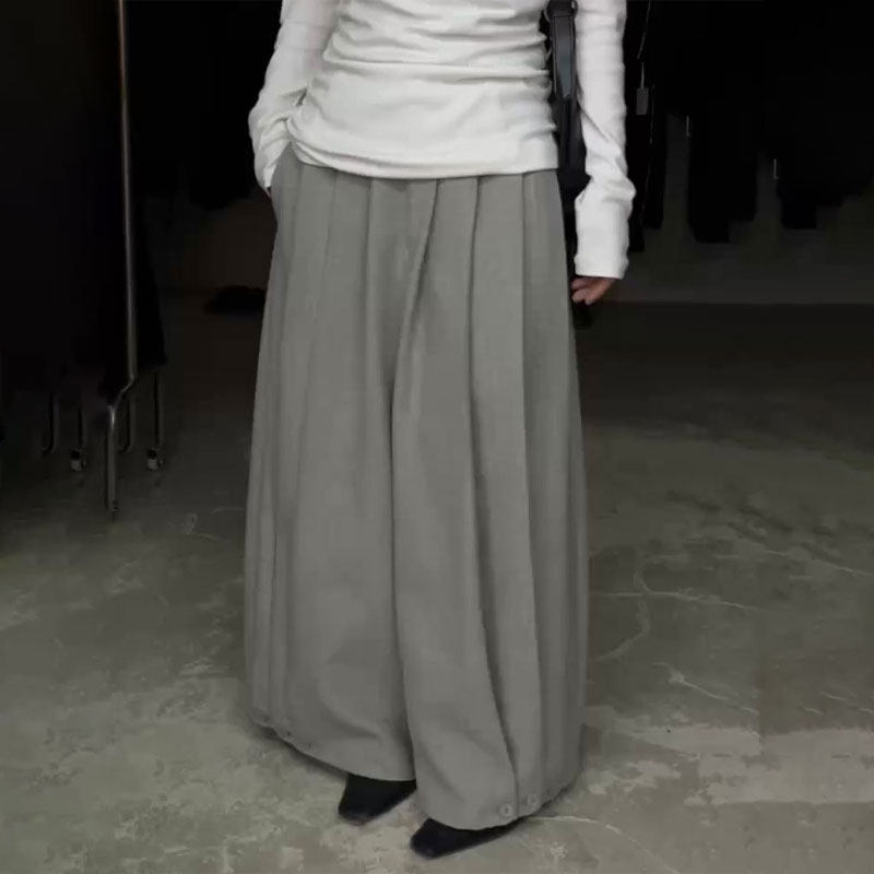 欧货高端定制灰色压褶大码阔腿裤女2025冬季新款加厚设计感休闲裤,女装/女士精品,大码裤装,淘宝优惠券,粉丝福利购,淘宝优惠卷