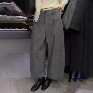 西装 加厚休闲阔腿裤 裤 新款 女2025冬季 欧货高端定制灰色毛呢大码