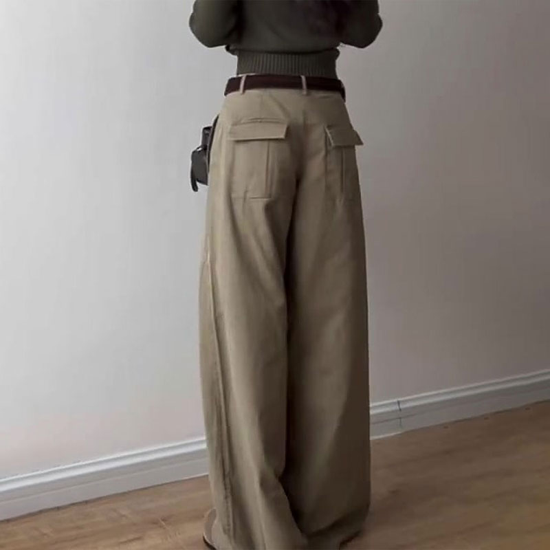 欧货高端定制卡其色大码阔腿裤女