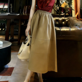 欧货高端定制卡其色大码 半身裙女2026早春新款 高腰垂坠感A字裙子