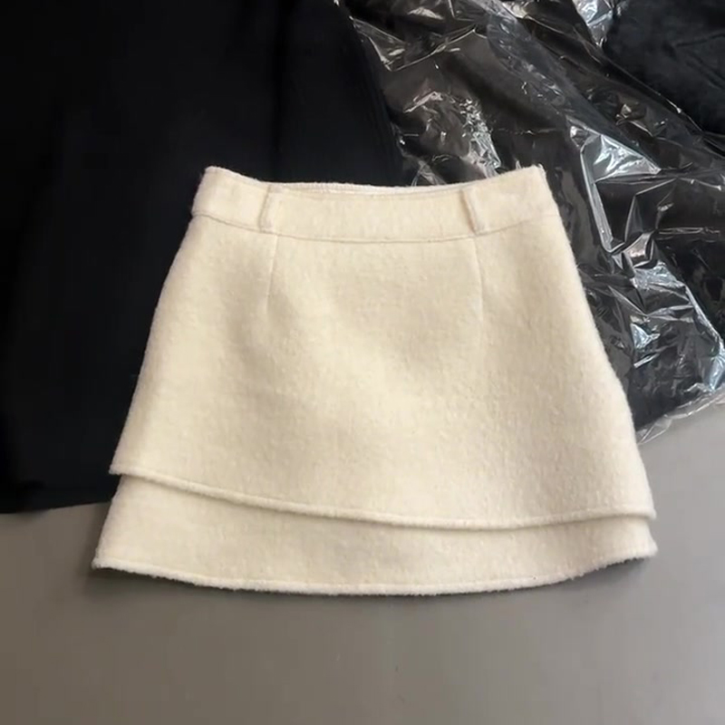 欧货高端定制杏色毛呢大码半身裙