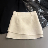 新款 欧货高端定制杏色毛呢大码 半身裙女2025冬季 加厚拼接A字裙子