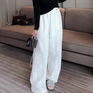 欧货大牌气质浪漫直筒裤 新款 女2025年秋季 欧货白色高腰弯刀蕾丝裤