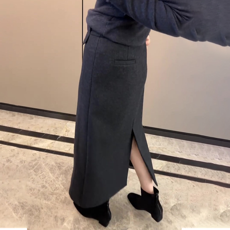 欧货高端定制灰色开叉大码半身裙