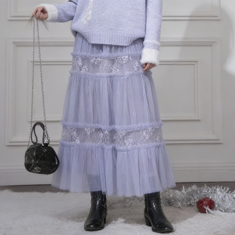 欧货高端定制浅紫网纱蕾丝大码半身裙女2026早春新款多层蛋糕裙子,女装/女士精品,大码半身裙,淘宝优惠券,粉丝福利购,淘宝优惠卷