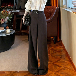 阔腿裤 裤 女2025冬季 加厚垂顺感西装 新款 欧货高端定制咖色毛呢大码