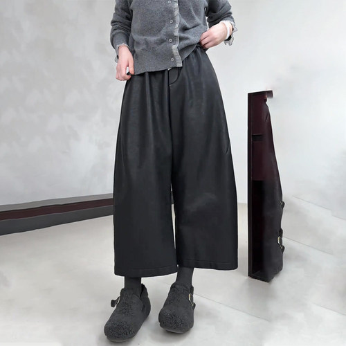 欧货高端定制黑色大码阔腿pu皮裤